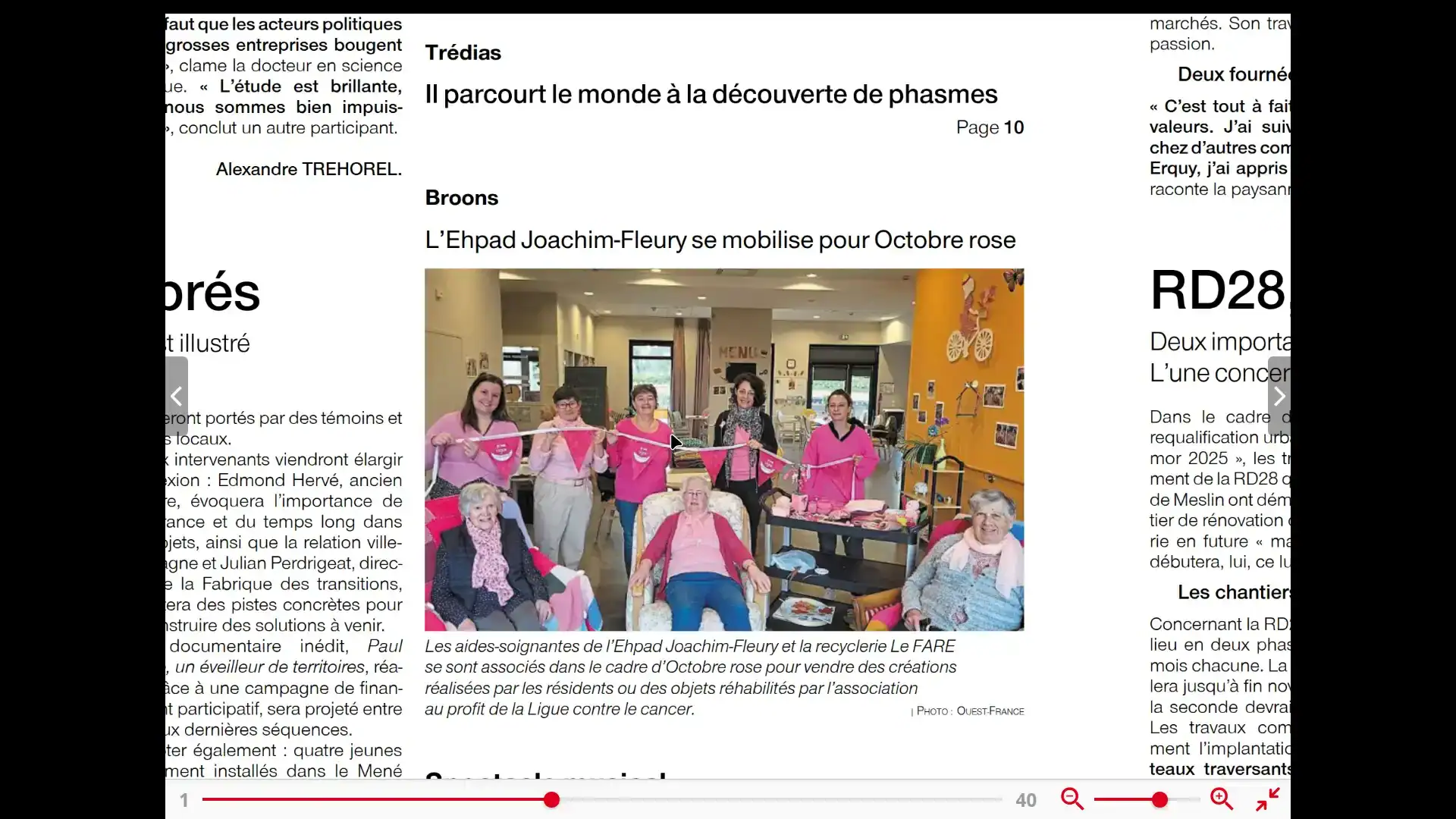 FARE Octobre rose en partenariat avec l'EHPAD Joachim Fleury article Ouest France octobre 2025