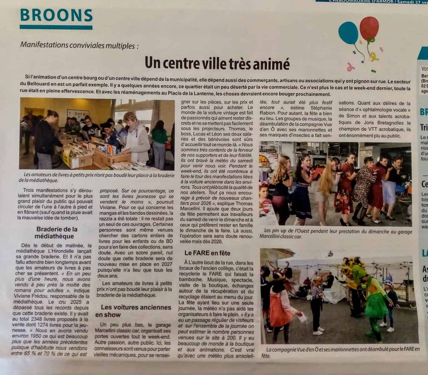 FARE article de l'Hebdo du 27 septembre intitulé un centre ville animé