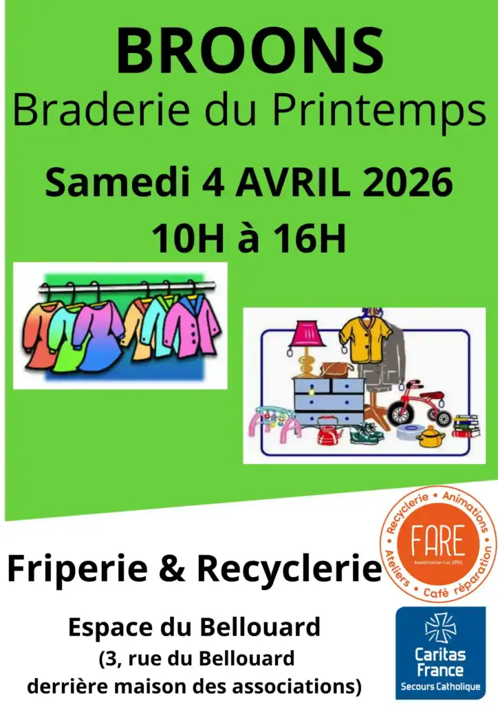 Le FARE organise sa Braderie du printemps le samedi 4 avril 2026 de 10h à 16h en partenariat avec la Friperie