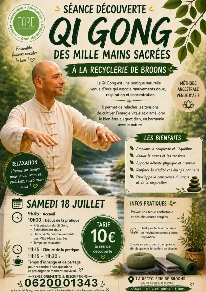 Atelier Qi Gong le samedi 18 juillet 2026 à 9h45 à la recyclerie